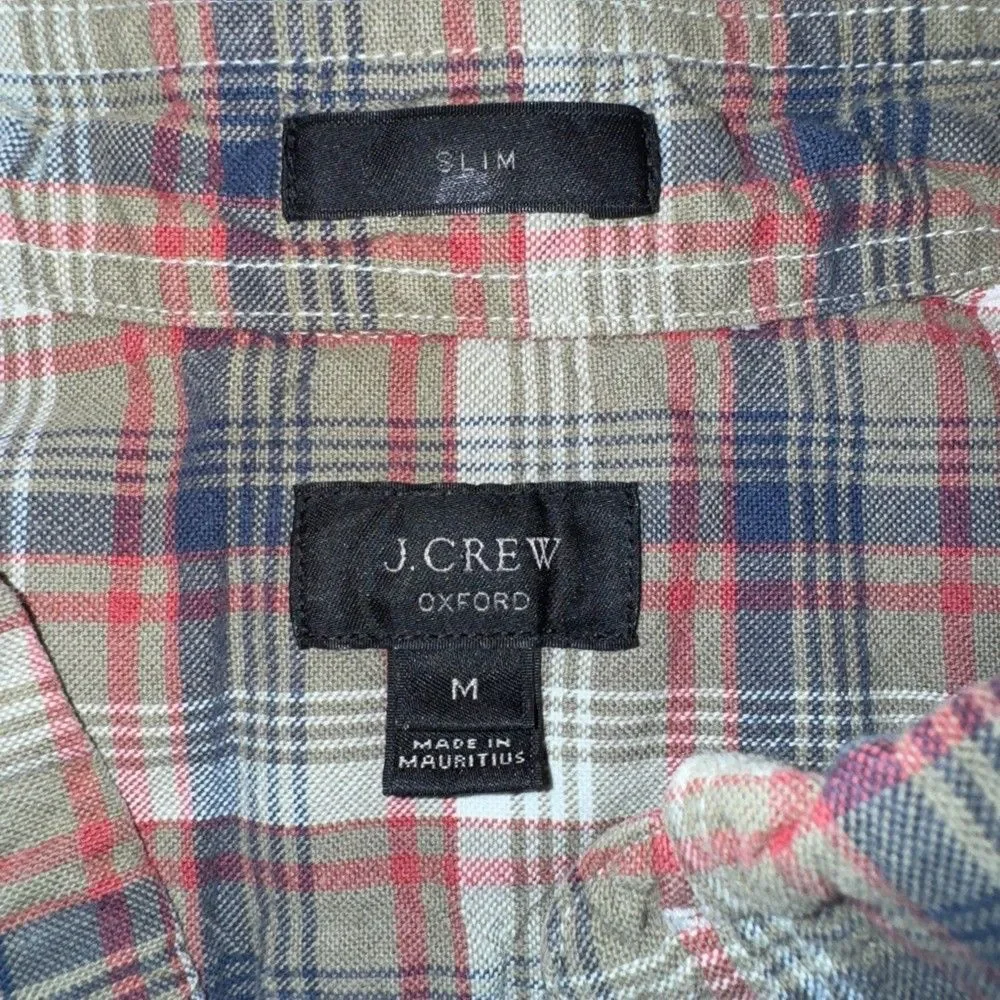J CREW Plaid Button Down Shirt Mens Medium Organic Cotton Oxford Slim Fit Preppy